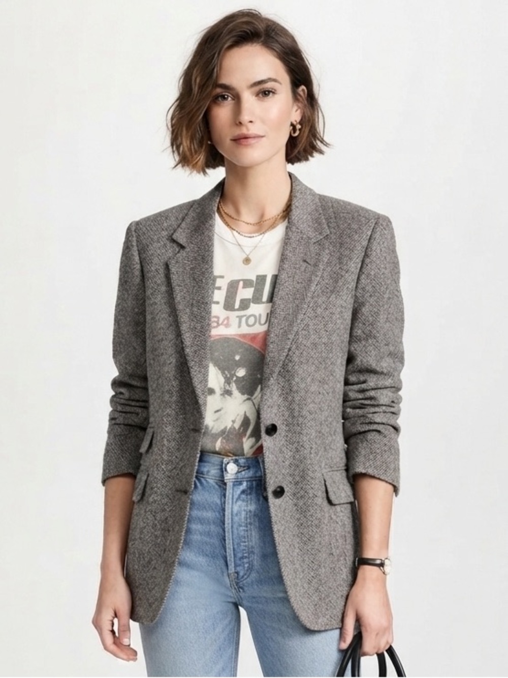 Vintage Alpaca Wool Blend Gray Boyfriend Oversized Blazer